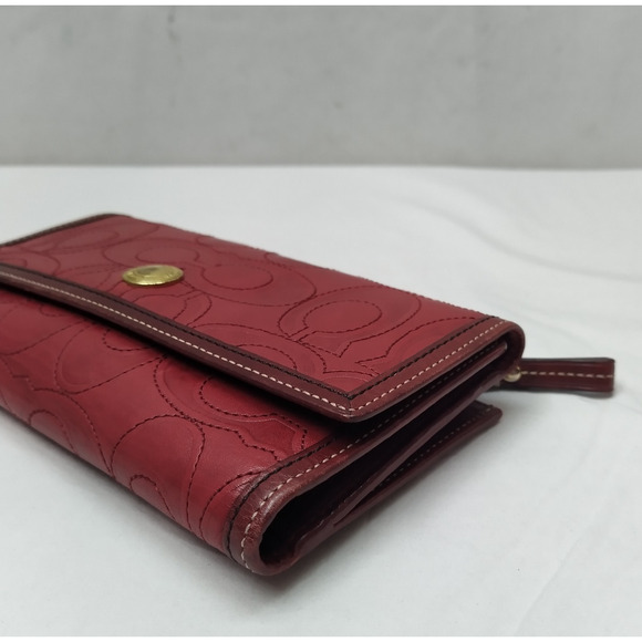 Coach Red Leather Credit Card ID Window Trifold Wallet - Vintage - Picture 6 of 14